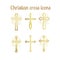 Golden christian cross icons set