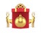 Golden Christmas ball in open red gift box deer souvenir Xmas composition realistic 3d icon vector