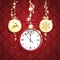 Golden Christmas Circles Clock 2017Red Ornaments