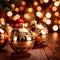 Golden christmas tree decorations, elegant luxury seasonal decorations