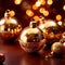 Golden christmas tree decorations, elegant luxury seasonal decorations