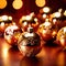 Golden christmas tree decorations, elegant luxury seasonal decorations