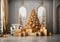 Golden Christmas tree in an expensive luxury interior