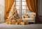 Golden Christmas tree in an expensive luxury interior