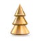 Golden Christmas tree. Metallic pine with reflections and shadow isolated on white background. Symbol of New Year