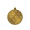 Golden Christmass ball with snowflakes print hanging on a golden chain
