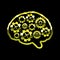 Golden chrome brain with gears. Think design over black background vector illustration