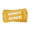 Golden cimena or theatre ticket admit one, element for design on white, stock vector illustration