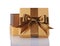 Golden classic shiny open gift box with brown satin bow