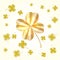 Golden clover leaf isolated on light background. St. Patricks day abstract design with flying bright and blurry gold shamrock