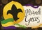 Golden Coconut with Scroll, Flag and Necklaces for Mardi Gras, Vector Illustration