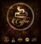 Golden Coffee Labels and Coffee Beans Background