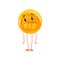 Golden coin character with sad face, legs and arms. Shiny penny icon. Unit of currency. Cartoon money in flat style