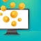 Golden coin jackpot win on gold background. Vector icon. Golden background. Casino on monitor jackpot.