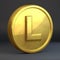 Golden coin with letter L uppercase isolated on black background.