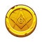 Golden coin with masonic compasses and square. Vector Masonic Symbol, sacred society