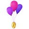 Golden coin NFT non fungible token on bunch of balloons isolated on white background. Free distribution of collectible NFT.