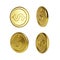 Golden coin rotation. Realistic render gold money. Glossy metallic coin. Finance and money. Vector