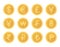 Golden coin set of icons. Gold pictogram coins collection.