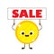 Golden coin with smile face holding sale sign