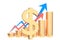 Golden coin stack and finance graph chart on white background., Money saving and investment concept and saving ideas and financial