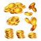 Golden Coin Stack, Heap And Falling Set Vector