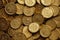 Golden coin stack wealth concept photo. Financial economy success savings profit money investment photo