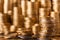 Golden coin stacks, rich money background