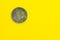Golden coin with the word Yes on solid yellow background using as accept offer, flipping coin opportunity or fortune or decision