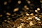 Golden coins on black background with bokeh effect, closeup, Golden confetti on a black background, featuring a shallow depth of