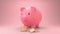 Golden coins falling into a piggy bank. Pink piggy bank Get bigger when receiving coins and Gold coins appears a lot.Money saving