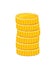 Golden coins stack, metal currency realistic illustration