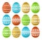 Golden color Easter eggs isolated on white background. Holiday Easter Eggs decorated with geometric shapes. Print design, label,