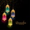 Golden colorful islamic lanterns ramadan kareem background