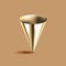 Golden cone 3D geometric shape, brown background. Glossy metal abstract form rendering. Decorative mathematical figure