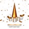 Golden cone christmas tree decoration with present box and snowball for christmas and happy new year