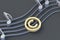 Golden copyright symbol near silver notes