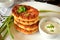 Golden cottage cheese pancakes syrniki and sour cream sauce