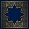 Golden cover background with traditional patterned frame in eight pointed star form