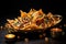 golden crispy nachos in a festive serving platter