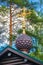 Golden cross on the dome against the blue sky. Temple of St. Seraphim of Sarov in the monastery in honor of the holy royal passio