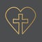 Golden cross and heart, mercy concept
