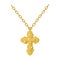 Golden cross necklace on chain of gold jewelry. crucifix Orthodox symbol of expensive jewelry. Christian and Catholic Accessory p