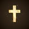 Golden Cross symbol of christianity. Holy metal cross on dark background. Symbol of hope and faith. Vector