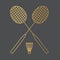 Golden crossed badminton rackets and shuttlecock icon