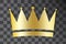 Golden crown badge. Flat golden king symbol. Luxurious corona. Monarch sign illustration. Vector illustration
