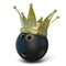 Golden crown on black bowling ball. 3D render