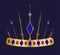Golden crown encrusted with precious stones on dark blue background