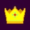 Golden crown pixel art isolated on dark background, Monarchy symbol pictogram game element vector