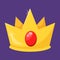 Golden crown with red gemstone. Game icon